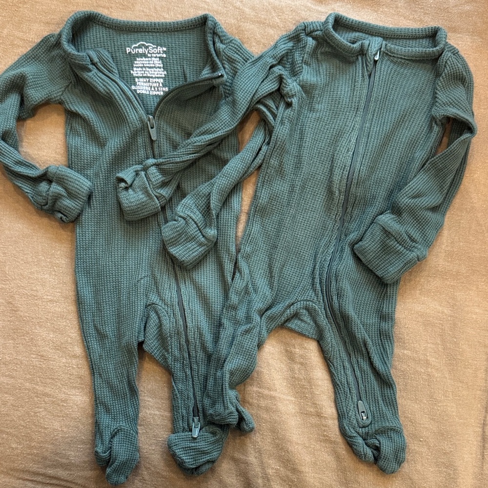 Carter's Purely Soft Waffle Knit Cozy Green Footies